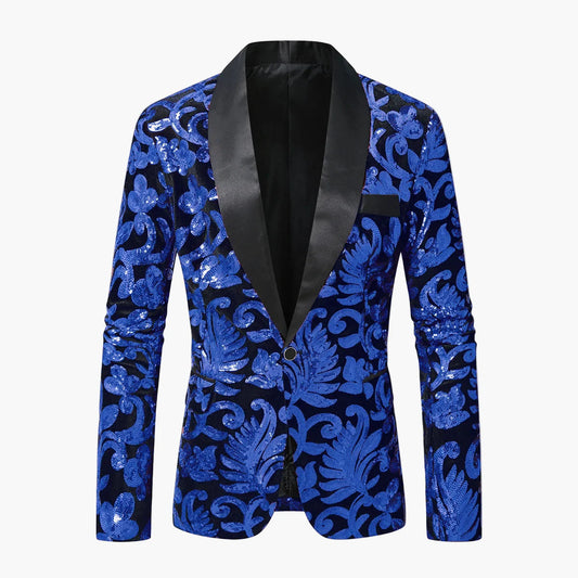 Saco de smoking de lujo para hombre con lentejuelas y estampado floral moderno – Perfecto para fiestas y ocasiones festivas