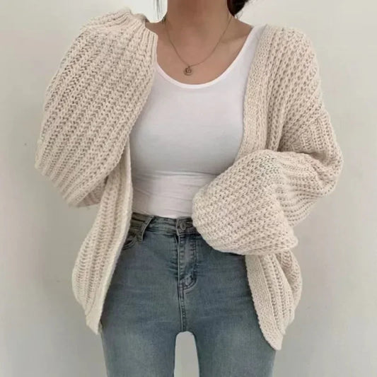 Cardigan ouvert en grosse maille pour femme, manches longues