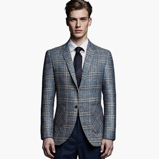 Blazer de negocios moderno a cuadros para hombre – Chaqueta con estilo para oficina y ocasiones especiales