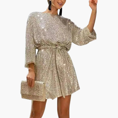 Robe de soirée pour femme avec paillettes, coupe ample, longueur genou, festive et glamour