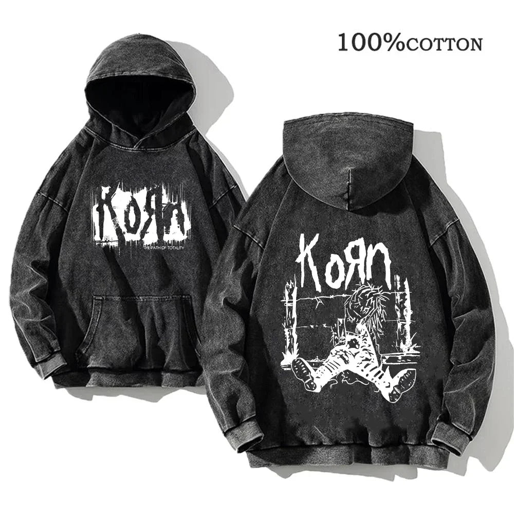 Unisex Kapuzenpullover Grau mit Band-Print & Kängurutasche