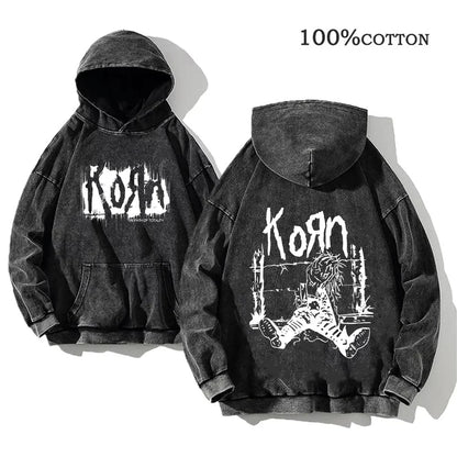 Unisex Kapuzenpullover Grau mit Band-Print & Kängurutasche