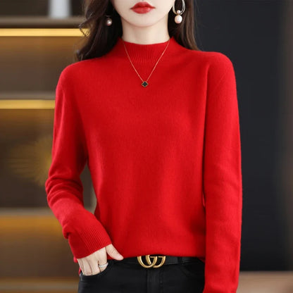 Damen Stehkragen Pullover Langarm Weicher Strick