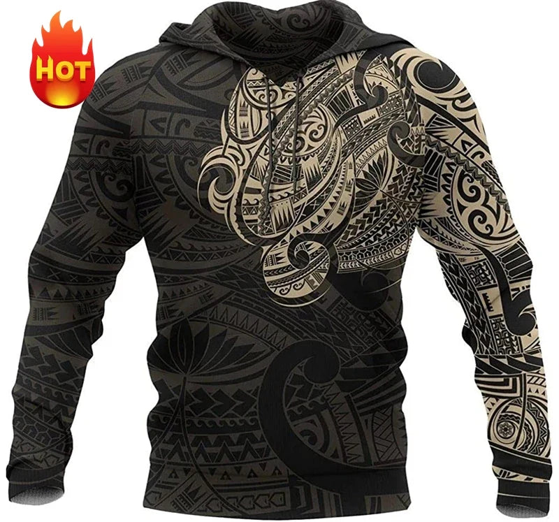 Sudadera de manga larga con capucha y motivo de estampado maorí