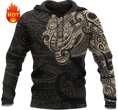 Sudadera de manga larga con capucha y motivo de estampado maorí