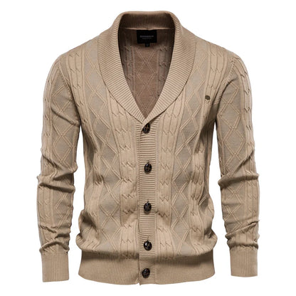 Cardigan da uomo in maglia con collo a scialle e motivo a rombi, abbottonatura e maniche lunghe