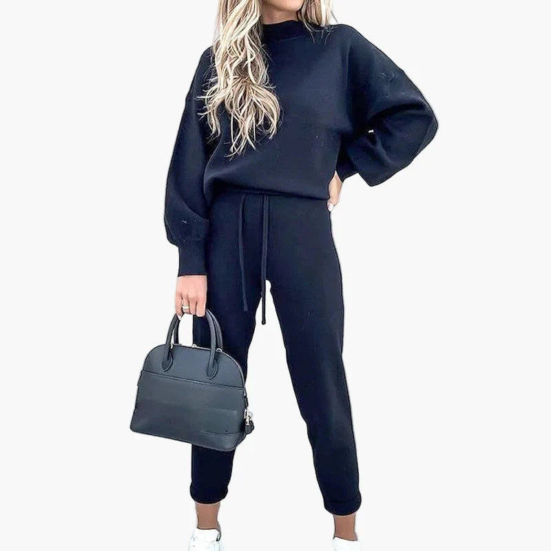 Set due pezzi casual da donna – Outfit alla moda lounge e streetwear con pantaloni larghi e maniche lunghe