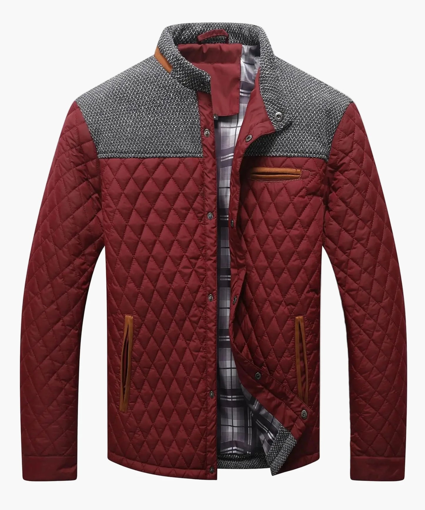 Doudoune matelassée homme bomber casual avec doublure à carreaux – veste de loisirs tendance pour le quotidien et le bureau