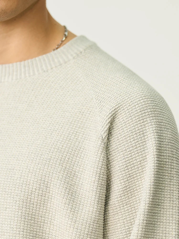 Herren Pullover Rippstrick Blau Rundhalsausschnitt