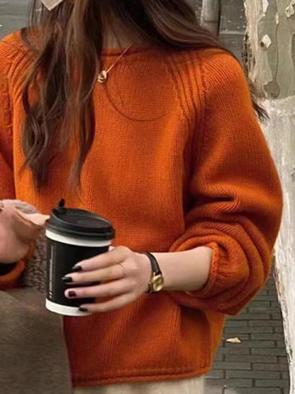 Pullover oversize da donna in maglia, a girocollo, a maniche lunghe