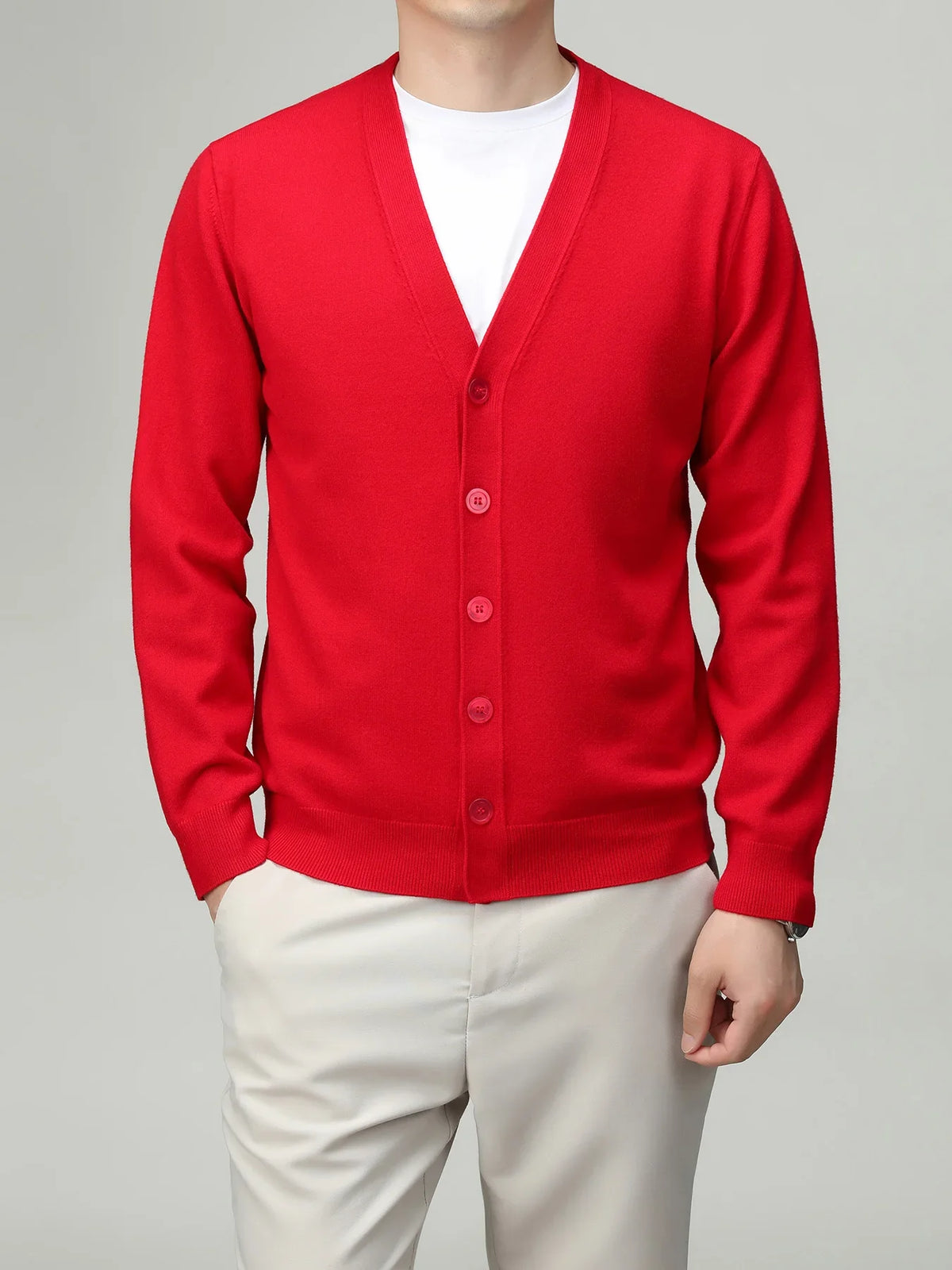 Herren Strickjacke V-Ausschnitt Knopfleiste Cardigan Langarm Rippbündchen
