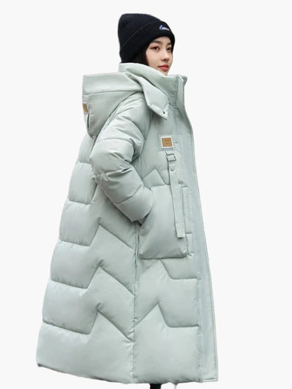 Cappotto imbottito invernale da donna con cappuccio – lungo, caldo, puffer per tutti i giorni e outdoor