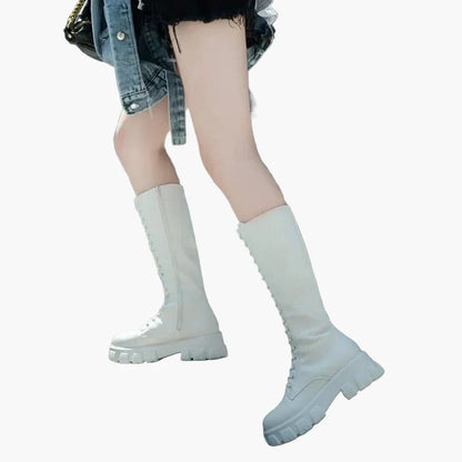 Stivali da donna con plateau e lacci in stile Gothic Punk – Stivali alti alla moda per tutti i giorni e festival