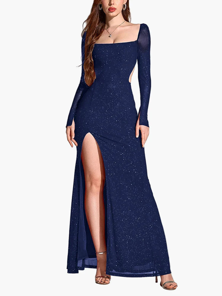 Robe de soirée femme avec fente et paillettes – Robe longue élégante pour occasions festives