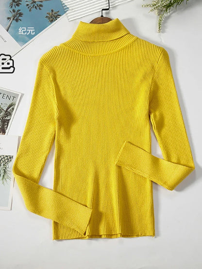 Damen Rollkragenpullover Rippstrick Langarm Eng Anliegend
