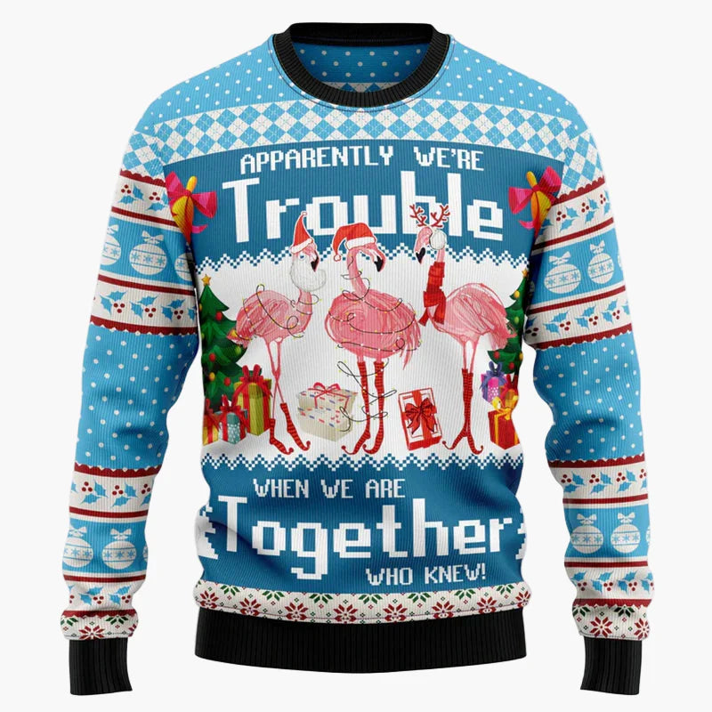 Pull de Noël drôle pour femme et homme avec flamants roses – Pull moche de Noël pour fêtes et cadeaux