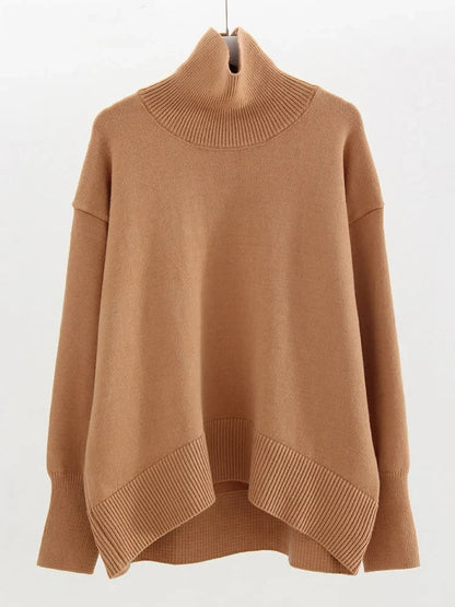 Dolcevita oversize da donna, maglione lavorato a maglia a maniche lunghe