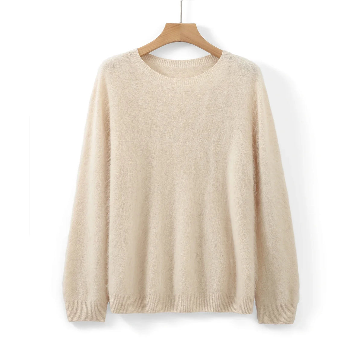 Damen Flauschiger Pullover Rundhalsausschnitt Langarm