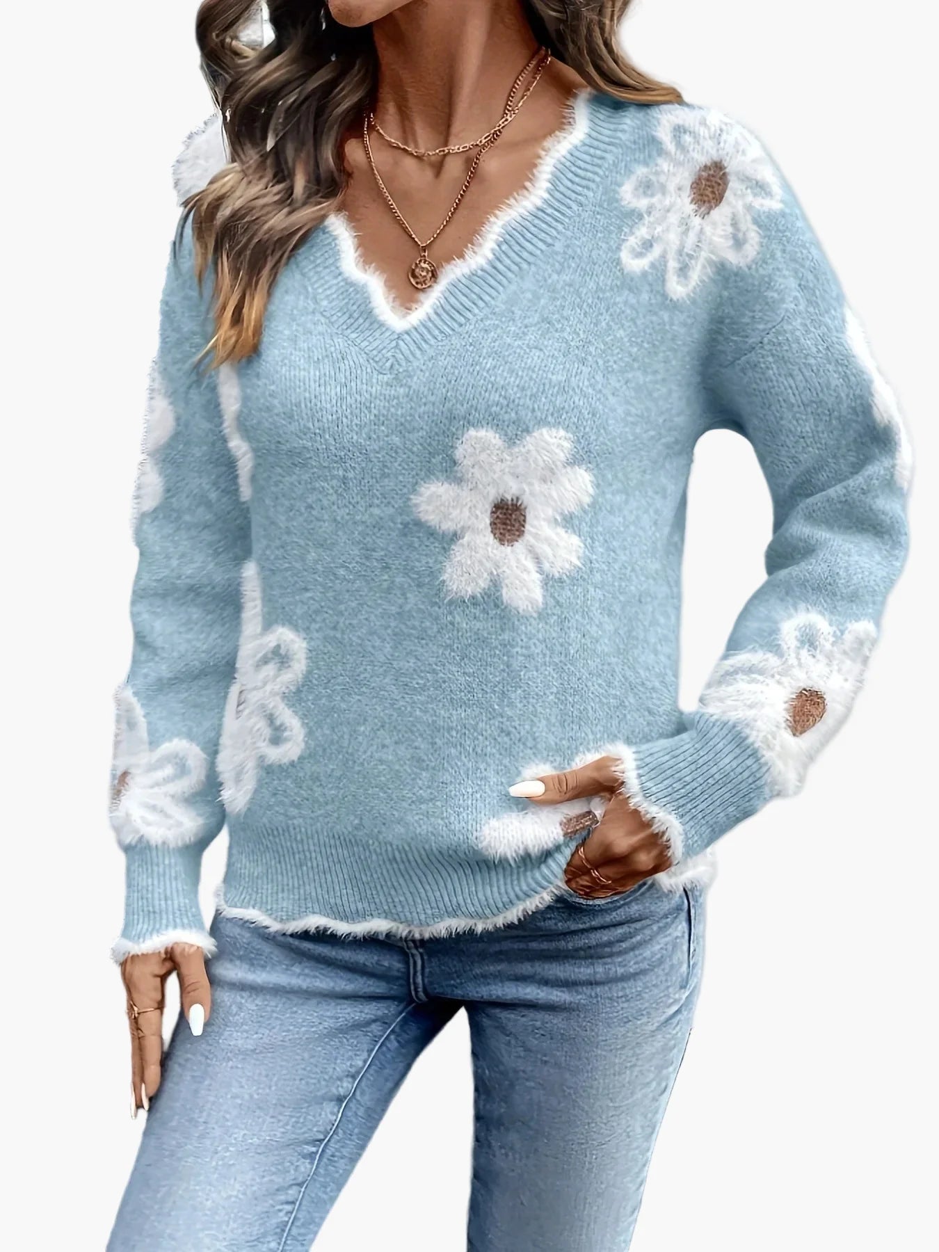 Pull femme à motif floral, pull en maille mode style décontracté – idéal pour le quotidien et les loisirs