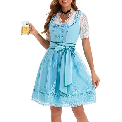 39BB ølkostyme, dirndl, kjole, bluse, forkle, tysk bayersk Oktoberfest-kostymesett