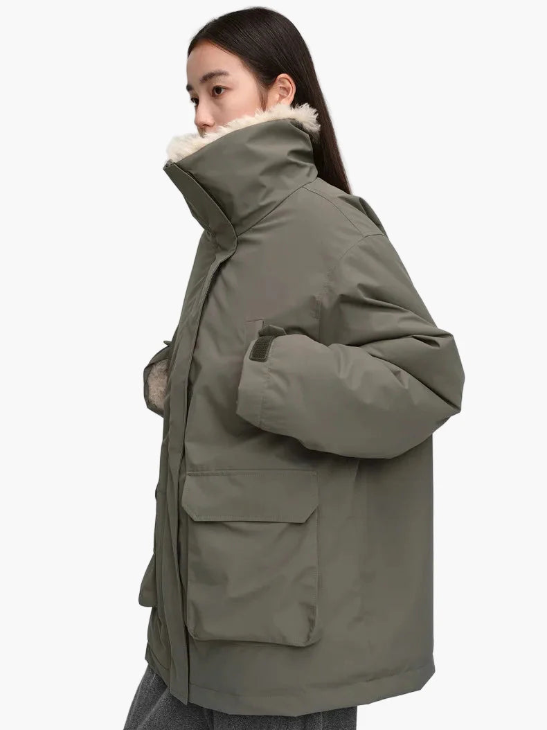 Damski zimowy parka z kołnierzem teddy – casualowy płaszcz outdoorowy na zimne dni