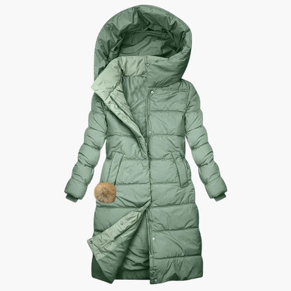 Dames lange winter doorgestikte jas met capuchon – Elegante outdoor winterjas voor dagelijks gebruik en vrije tijd