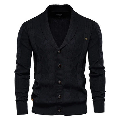 Cardigan da uomo in maglia con collo a scialle e motivo a rombi, abbottonatura e maniche lunghe