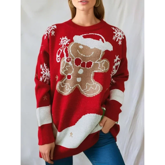 Weihnachtspullover mit Lebkuchenmann Motiv, Rundhals