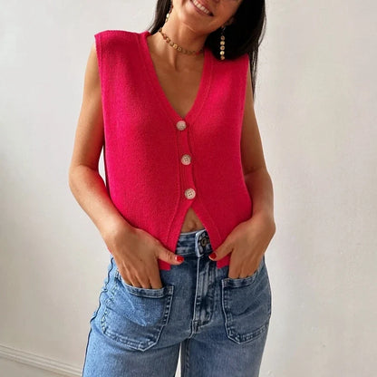 Gilet da donna in maglia con scollo a V e abbottonatura