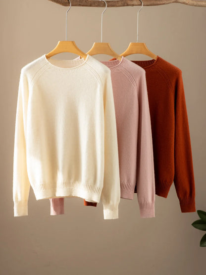 Pull en maille pour femme à col rond et manches longues, avec manches raglan
