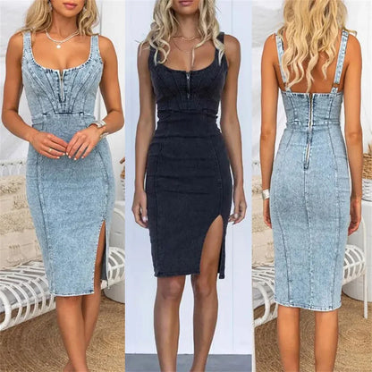 Samantha – Ærmeløs retro denimkjole til damer