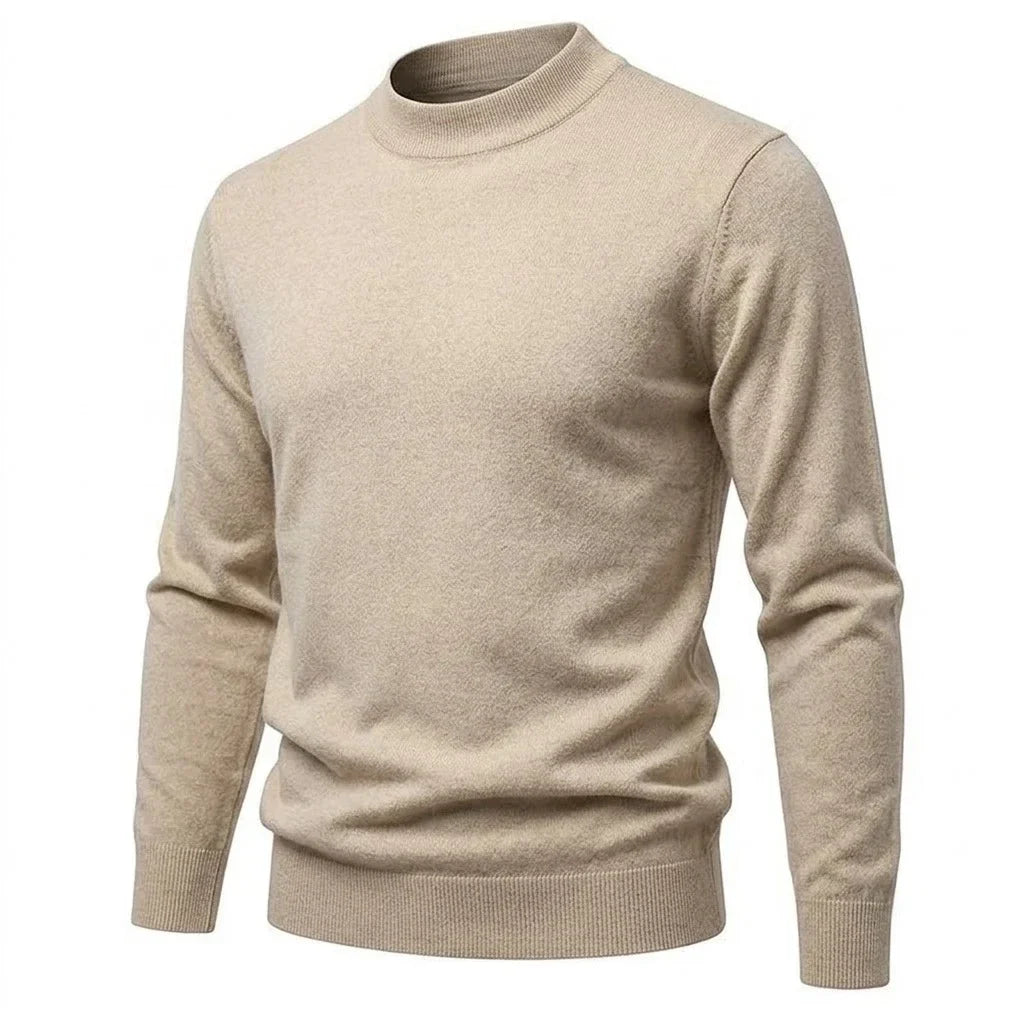Herren Rollkragenpullover Basic Strickpullover Hochgeschlossen Cremefarben
