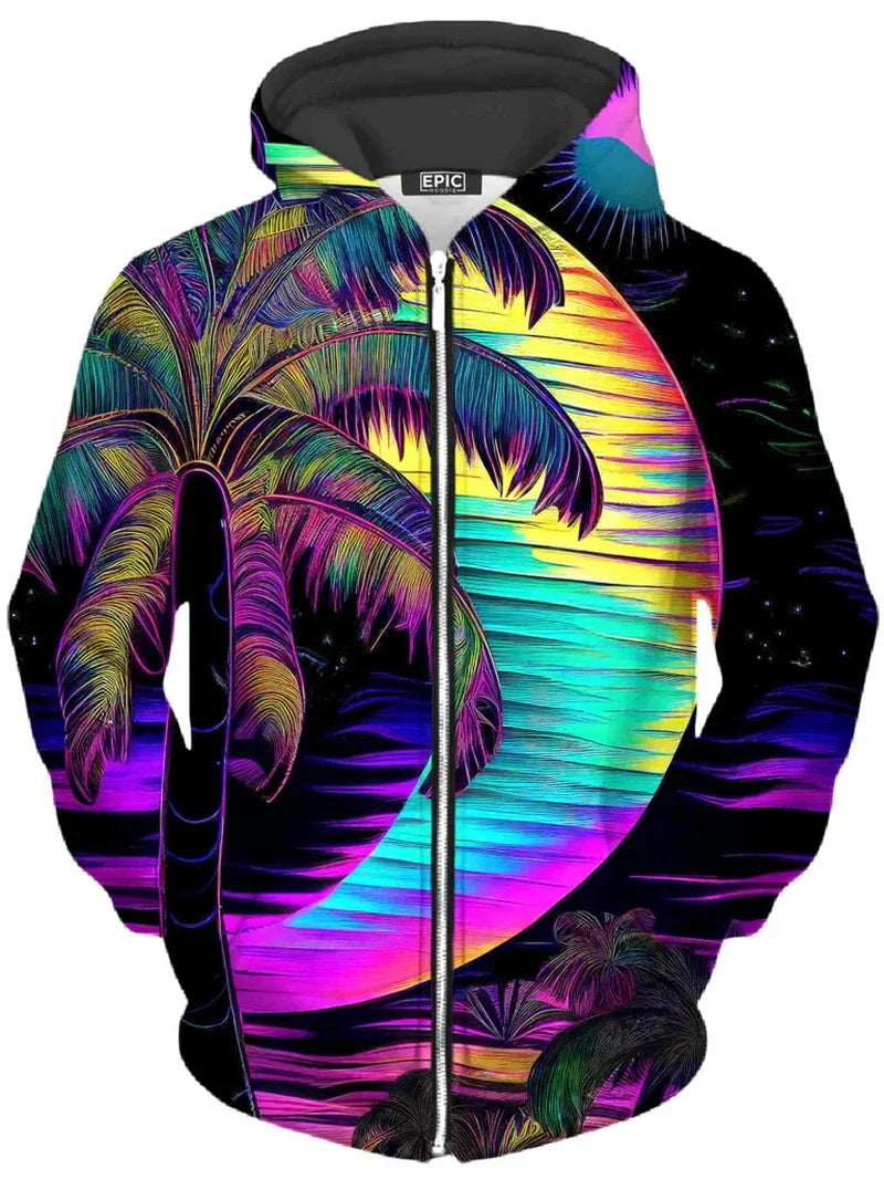 Hoodie mit Reißverschluss & farbigem Baum-Print, bunt