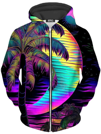 Hoodie mit Reißverschluss & farbigem Baum-Print, bunt