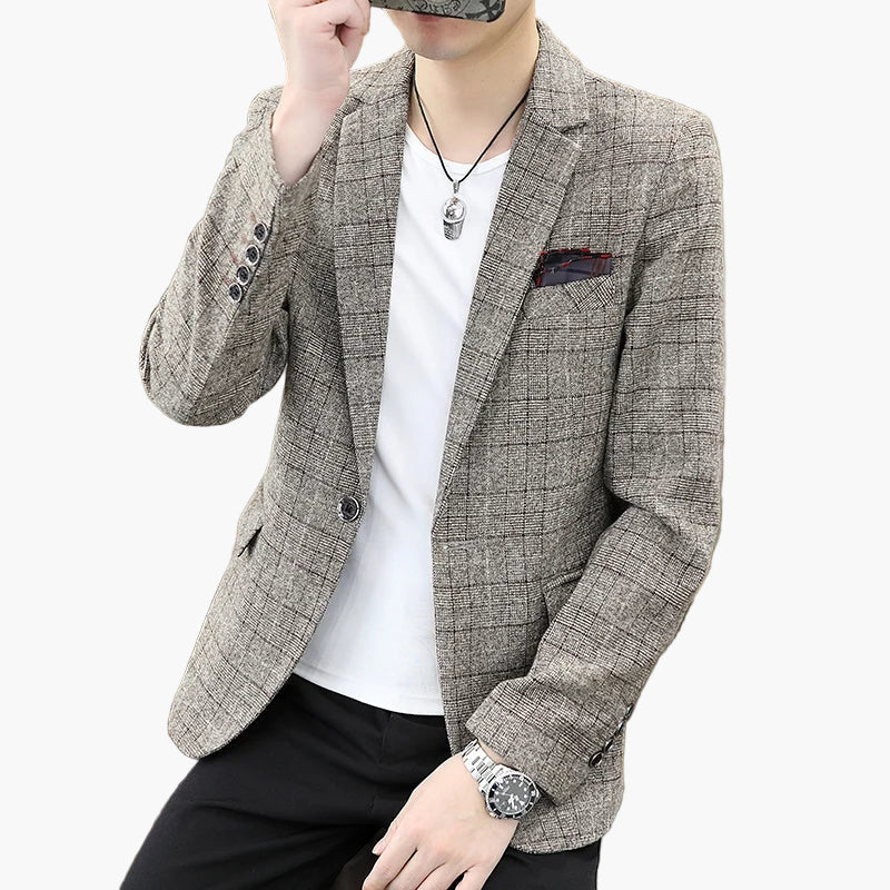 Chaqueta de negocios moderna para hombre – Blazer elegante a cuadros para oficina y ocio