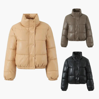 Giacca imbottita da donna con collo alto alla moda – giacca invernale trendy per tutti i giorni e tempo libero