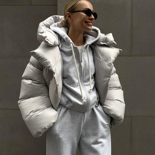 Doudoune d'hiver matelassée pour femme avec capuche, courte