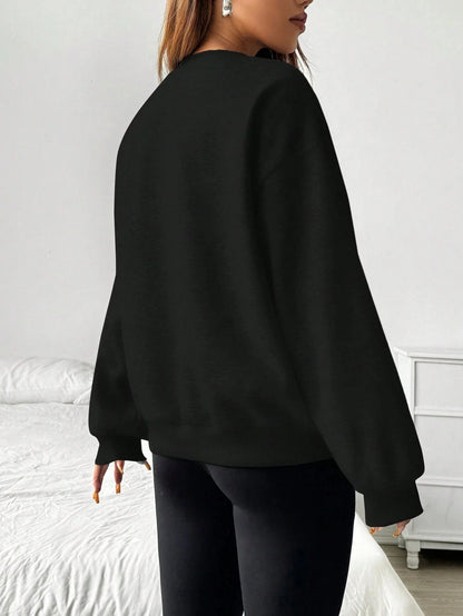 Oversize-sweatshirt til damer med rund hals, lange ærmer, grå pullover