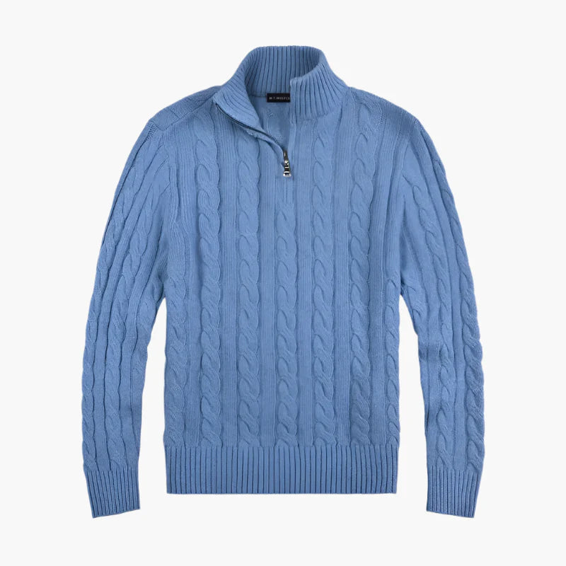 Męski dzianinowy sweter w stylu Old Money z półzamkiem – elegancki sweter na wolny czas