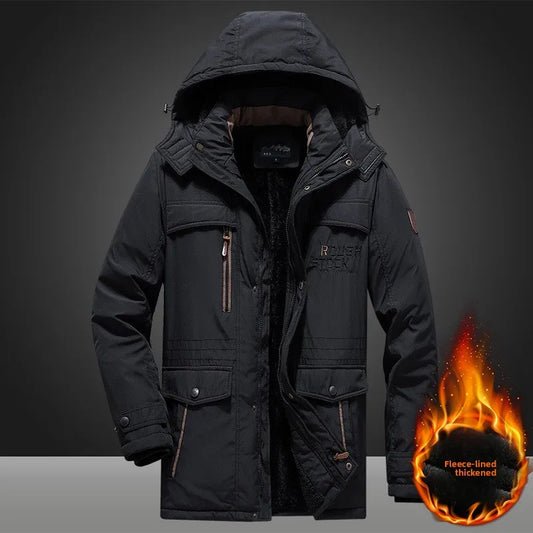 Herren Winterparka mit Kapuze und Teddyfutter, warme Outdoor-Jacke in Schwarz