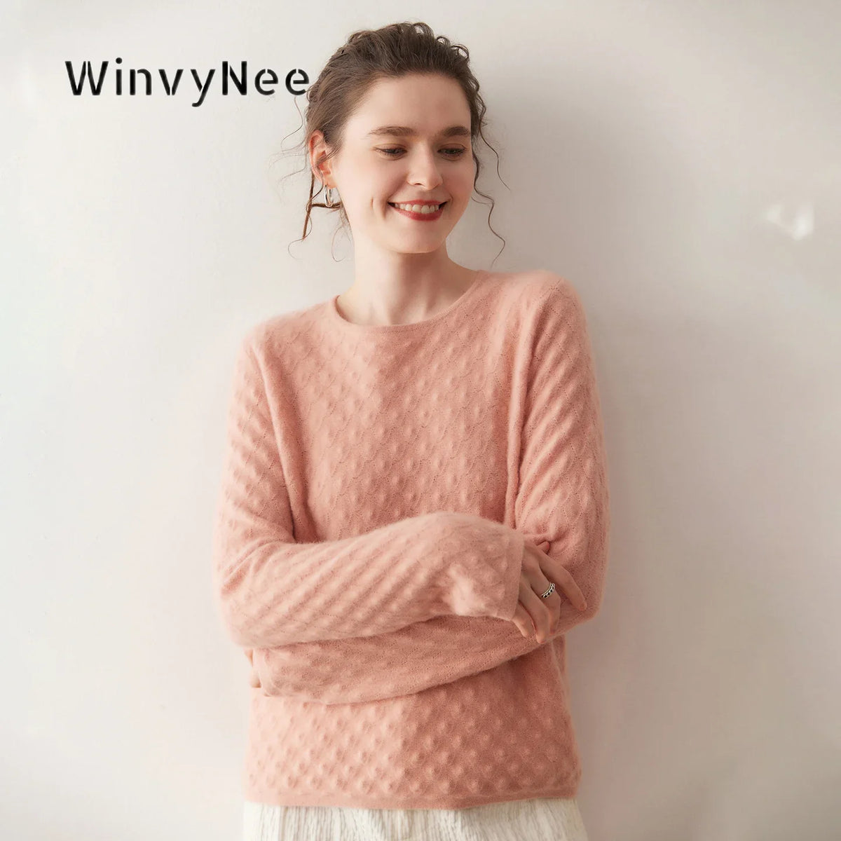 Damen Langarm Pullover mit Rundhalsausschnitt und Strukturmuster