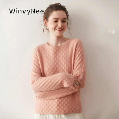 Damen Langarm Pullover mit Rundhalsausschnitt und Strukturmuster