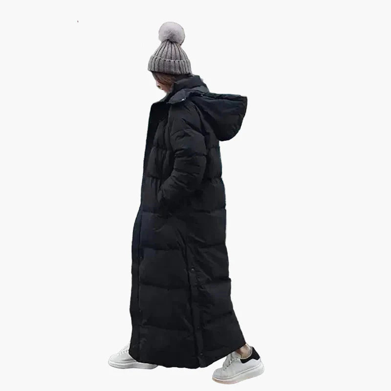 Cappotto lungo trapuntato invernale da donna con cappuccio – Parka outdoor alla moda per giornate fredde