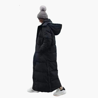 Cappotto lungo trapuntato invernale da donna con cappuccio – Parka outdoor alla moda per giornate fredde