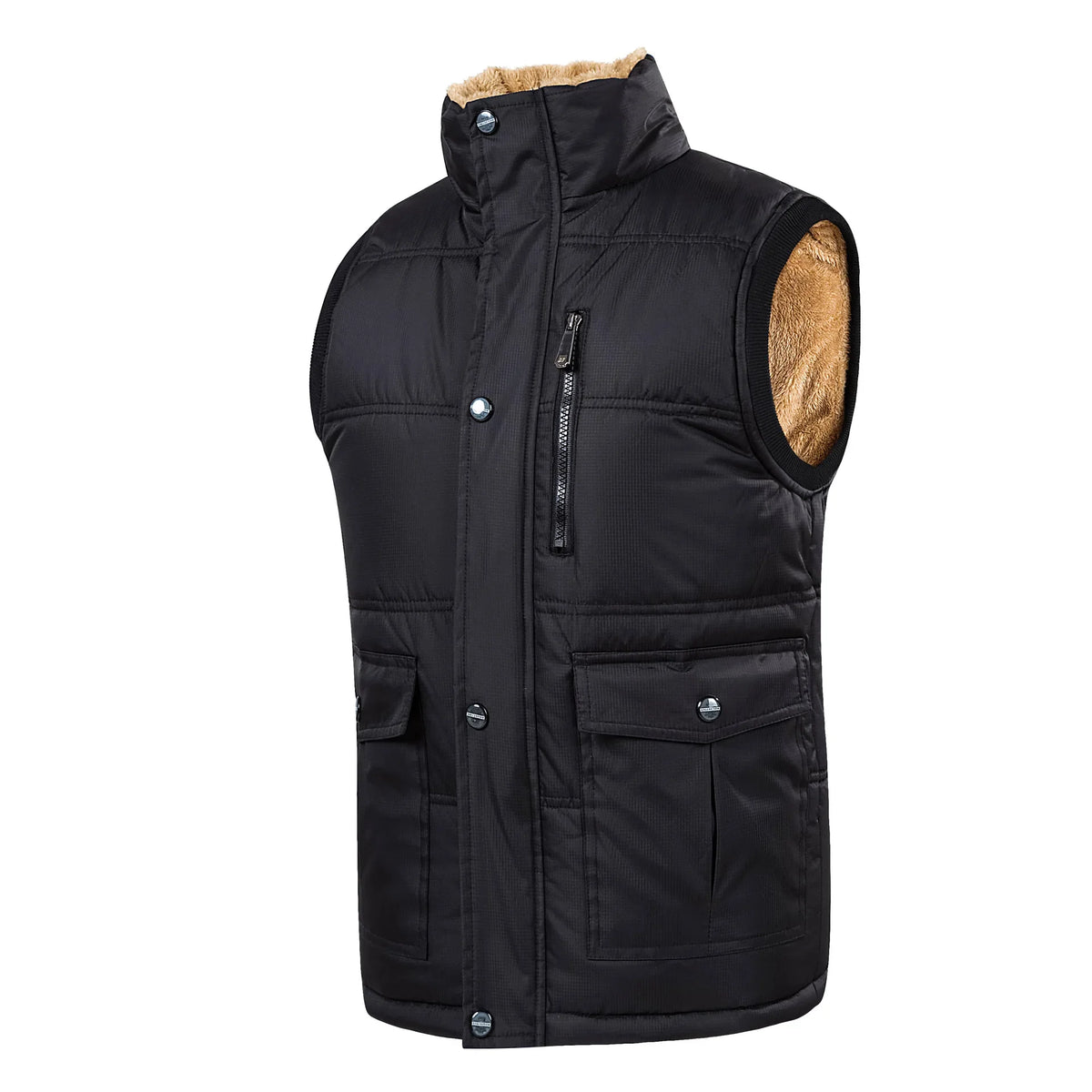 Gilet da uomo con fodera in teddy, collo alto, invernale, caldo e casual