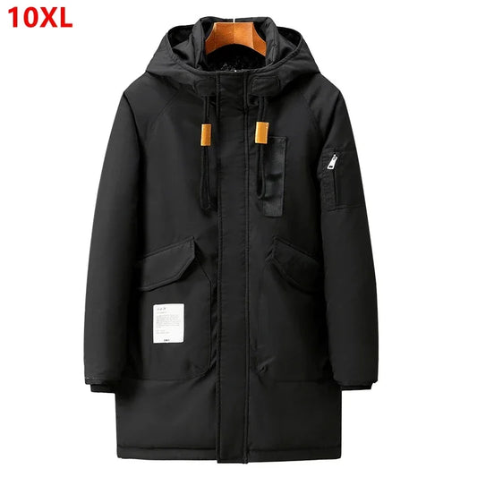 Herren Winterparka mit Kapuze - Langer warmer Mantel Schwarz