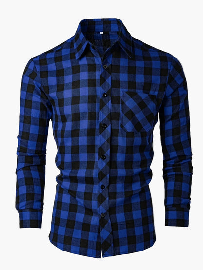 Herr fritidsskjorta rutmönstrad långärmad modern slim fit – Perfekt för vardag och kontor