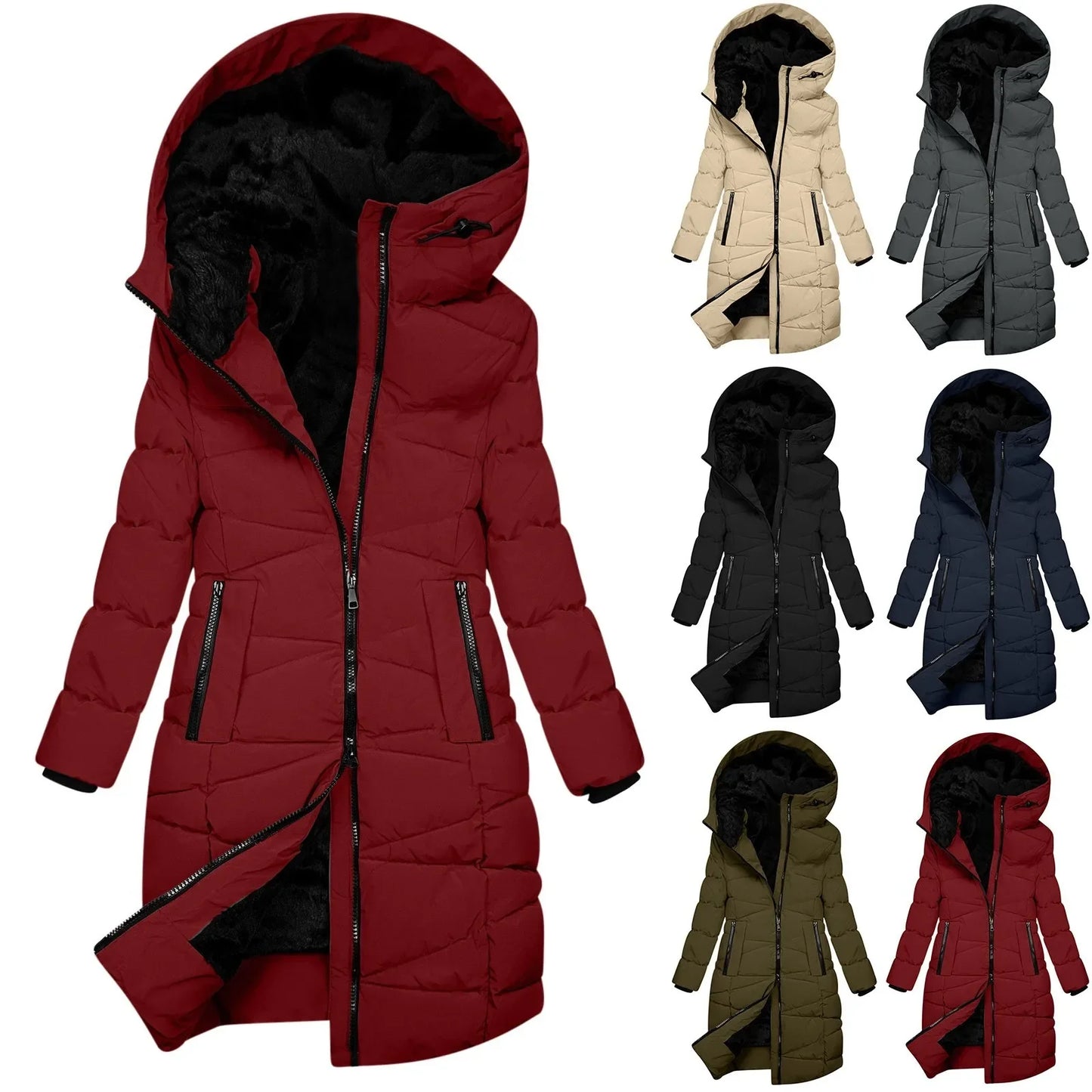 Damen Winter Steppmantel mit Kapuze – Eleganter langer Mantel für kalte Tage, modischer Alltagsbegleiter