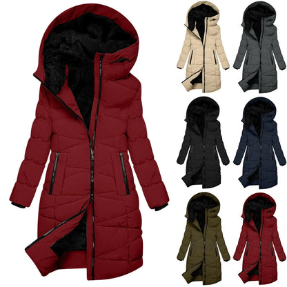Damen Winter Steppmantel mit Kapuze – Eleganter langer Mantel für kalte Tage, modischer Alltagsbegleiter