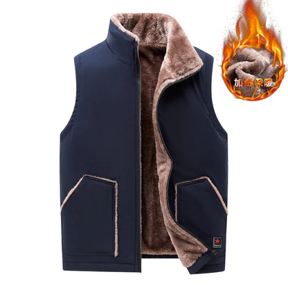 Gilet da uomo con fodera in teddy, collo alto, invernale, caldo e casual